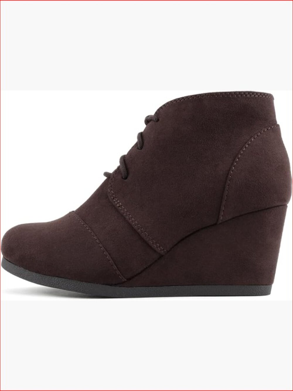 Lace Up Ankle Bootie with Wedge Heel in Imitation Suede Vegan Leather